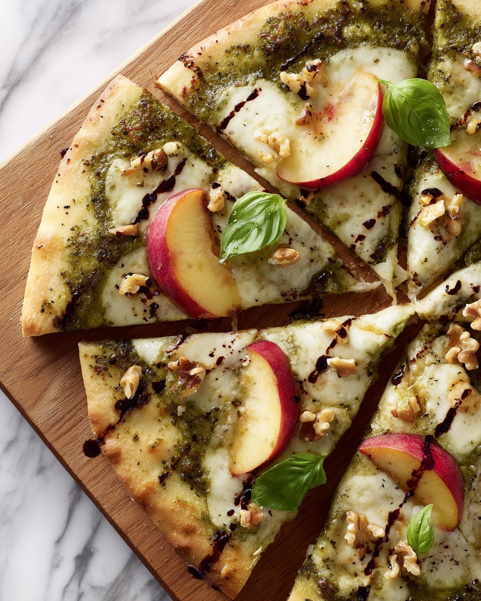 Toasted Walnut Pesto and Caramelized Nectarine Pizza with Spicy Balsamic Drizzle Recipe - Recipe Image