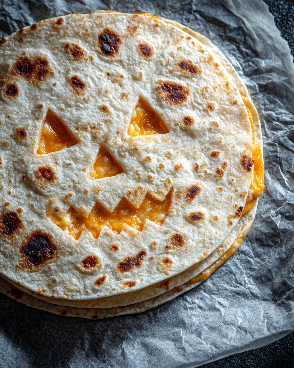 Jack-o-lantern Cheese Quesadillas Recipe - Recipe Image