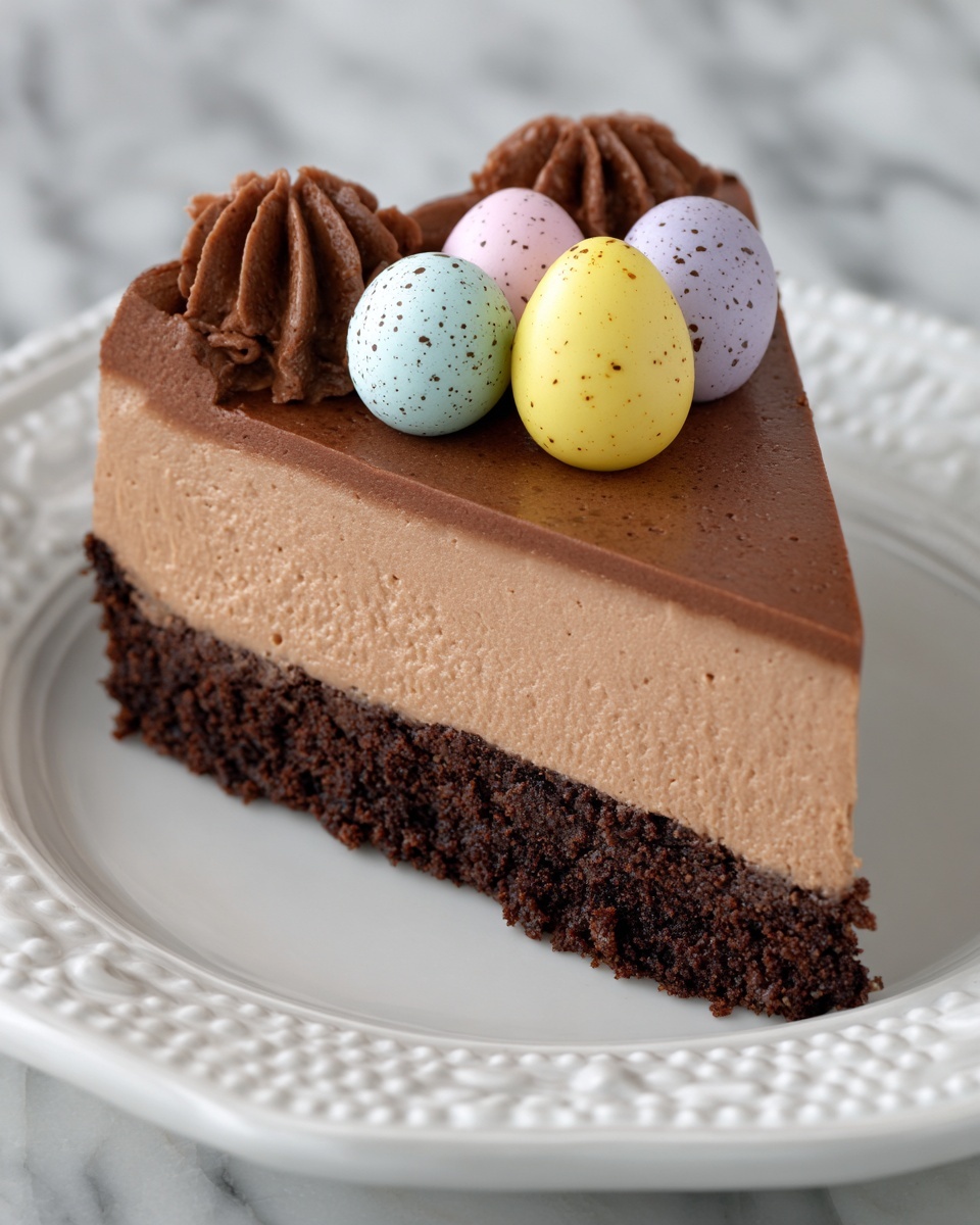 No-Bake Mini Egg Chocolate Cheesecake Recipe - Recipe Image