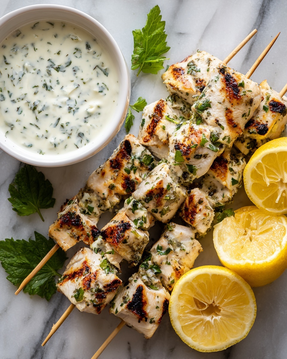 Greek Lemon Chicken Skewers with Tzatziki Sauce Recipe - Recipe Image