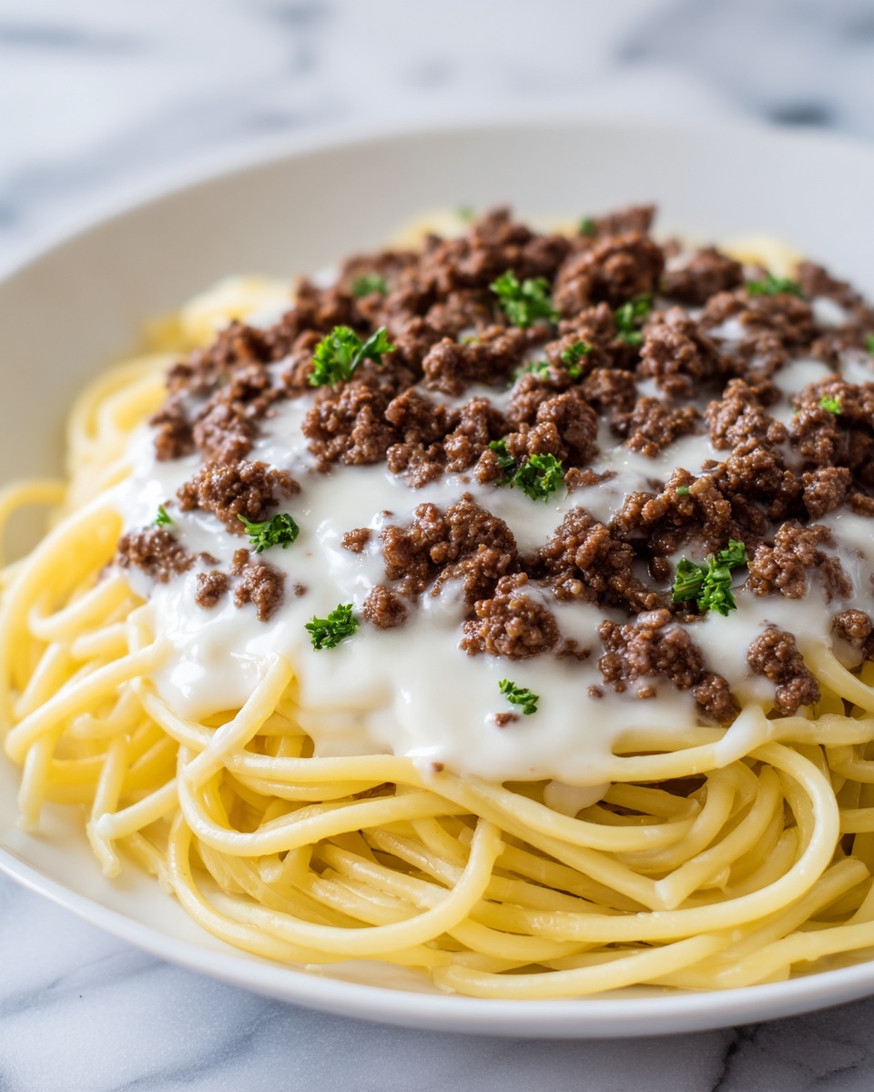 Cheesy Beef Alfredo with Linguine Recipe - Recipe Image