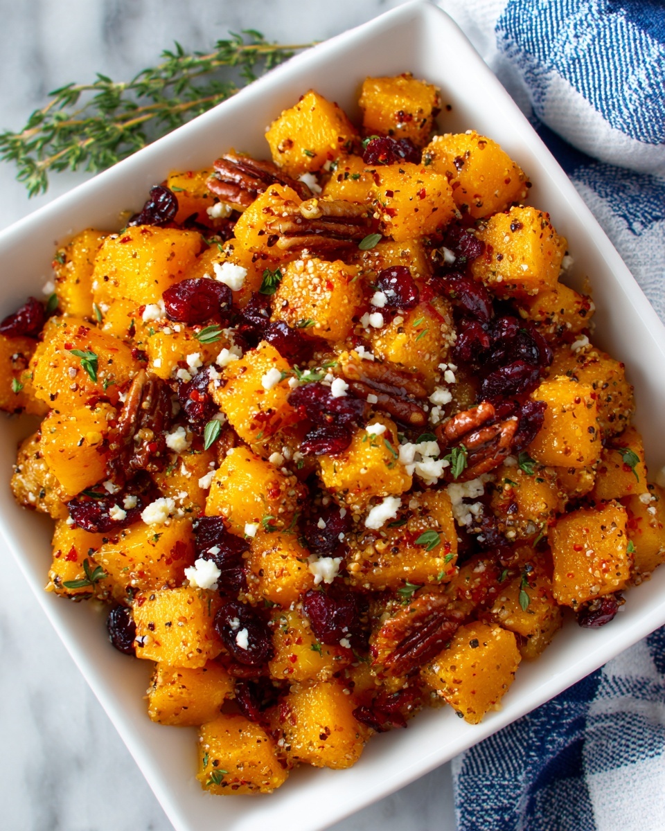 Sweet and Savory Honey Roasted Butternut Squash with Cranberries, Pecans, and Feta Recipe - Recipe Image