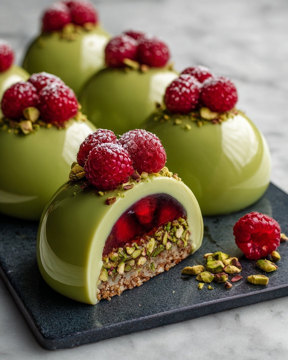 Pistachio & Raspberry Cheesecake Domes Recipe - Recipe Image