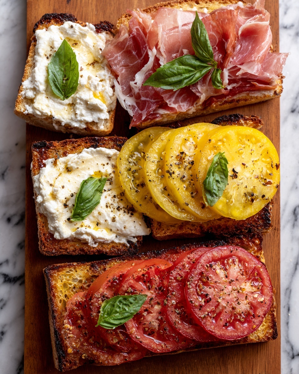 Cheesy Burrata Crostini with Prosciutto and Peaches Recipe - Recipe Image