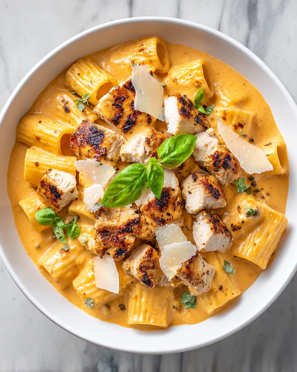 Burst Cherry Tomato Basil Chicken Rigatoni Recipe - Recipe Image