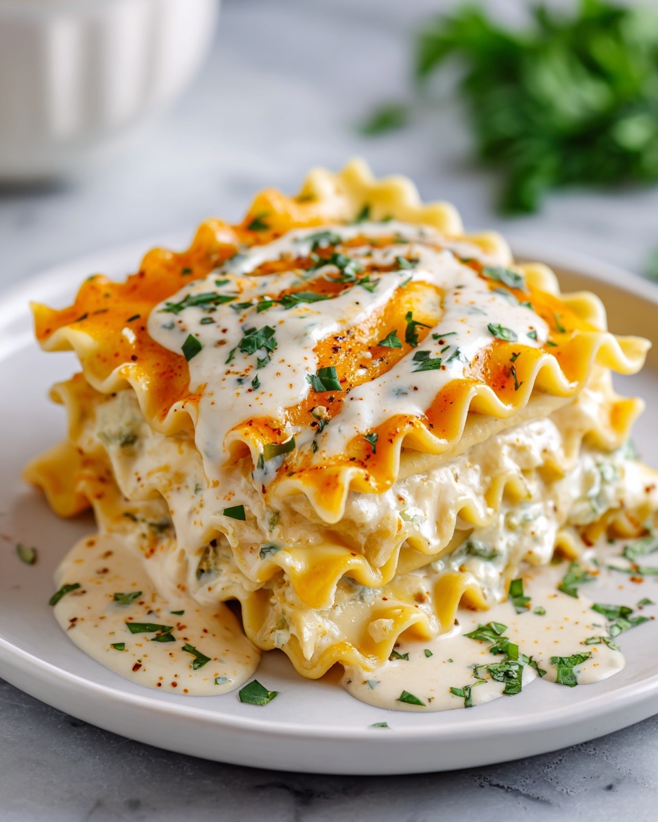 Cheesy Buffalo Chicken Lasagna with Ranch Drizzle Recipe - Recipe Image