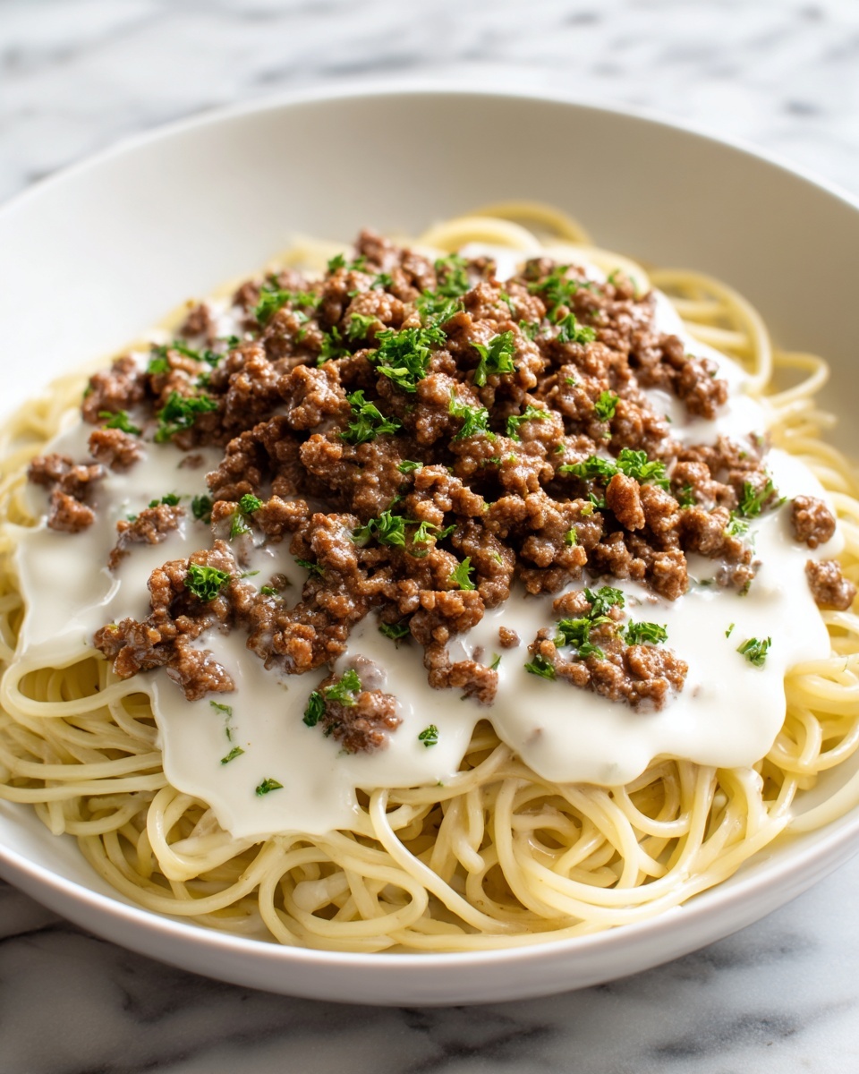 Cheesy Beef Alfredo with Linguine Recipe - Recipe Image
