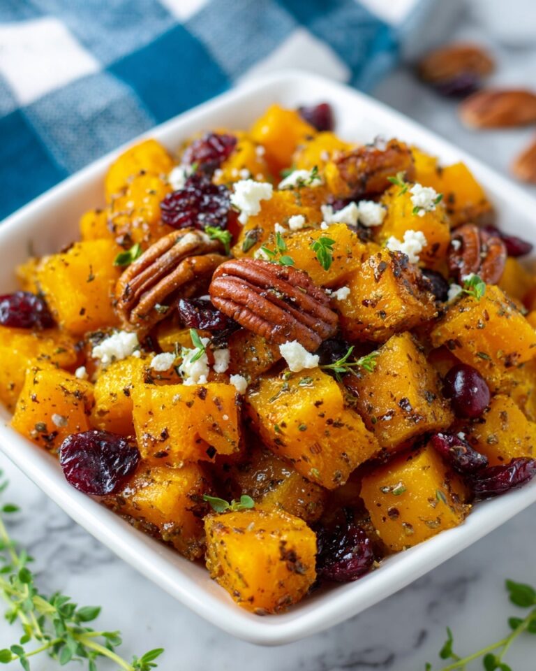 Sweet and Savory Honey Roasted Butternut Squash with Cranberries, Pecans, and Feta Recipe