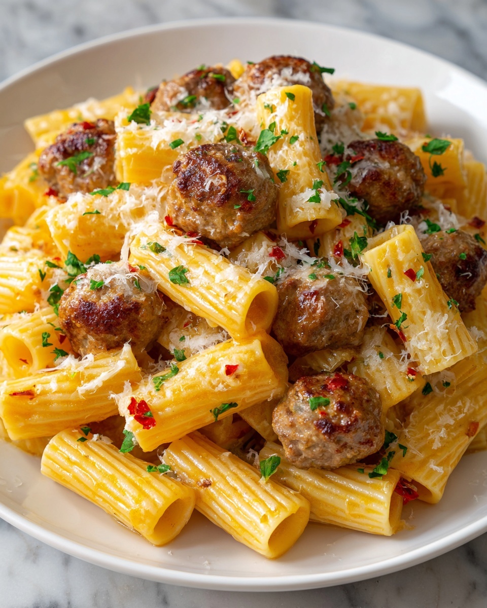 Garlic Butter Sausage Bites with Creamy Parmesan Pasta Recipe - Recipe Image