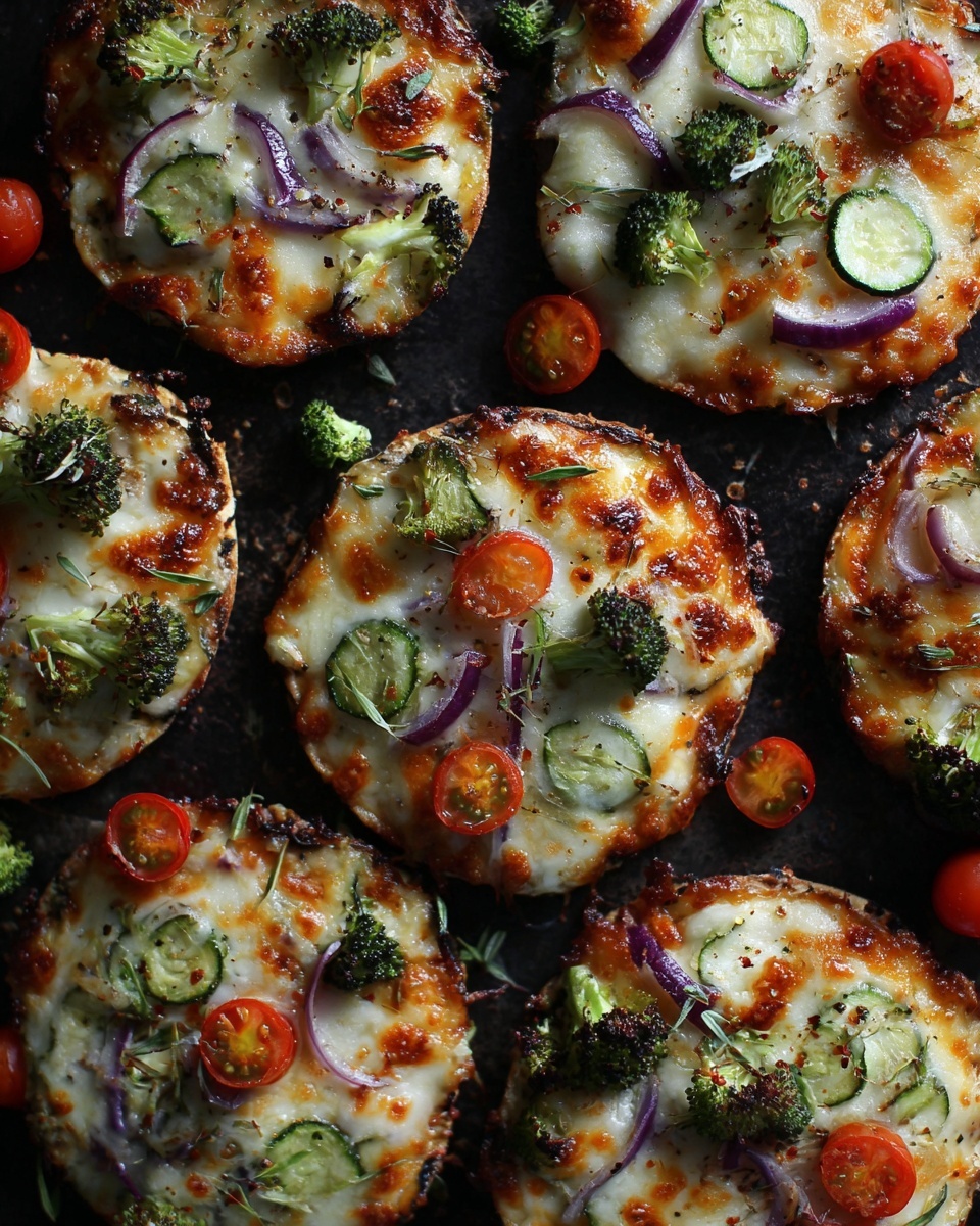 Mini Veggie Pizzas on Cauliflower Crust Recipe - Recipe Image