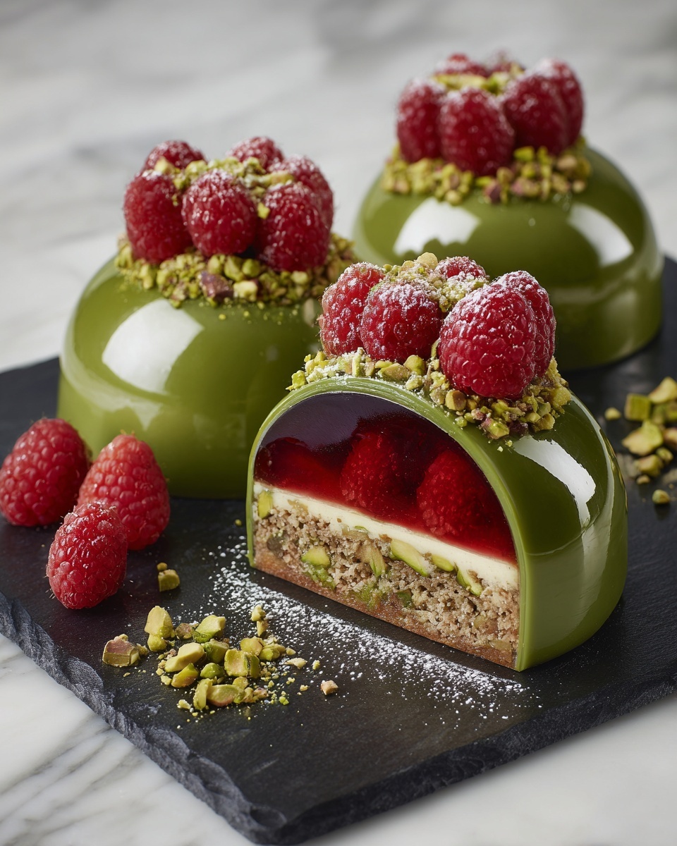 Pistachio & Raspberry Cheesecake Domes Recipe - Recipe Image