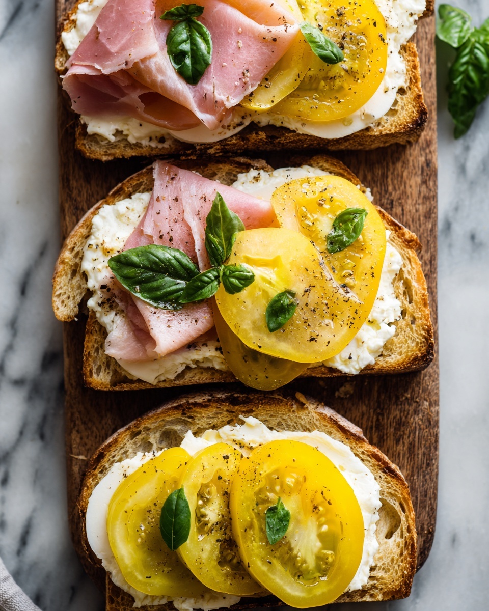 Cheesy Burrata Crostini with Prosciutto and Peaches Recipe - Recipe Image