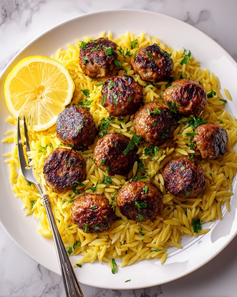 Greek Chicken Meatballs with Lemon Orzo Recipe - Recipe Image