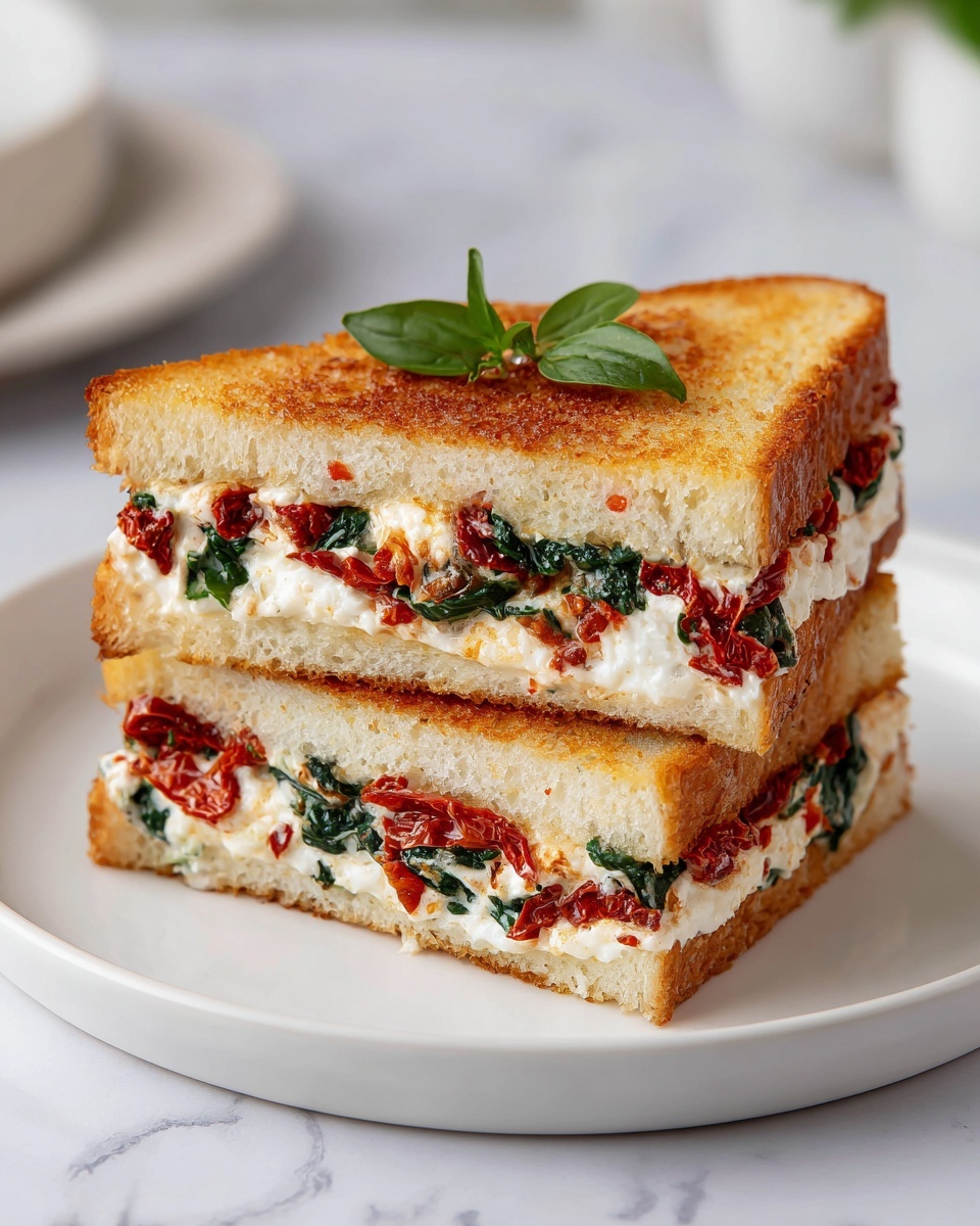 Sun-Dried Tomato, Spinach, and Ricotta Grilled Cheese Recipe - Recipe Image