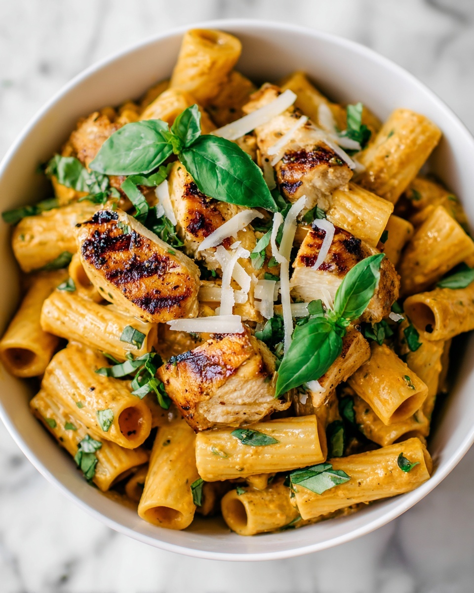 Burst Cherry Tomato Basil Chicken Rigatoni Recipe - Recipe Image