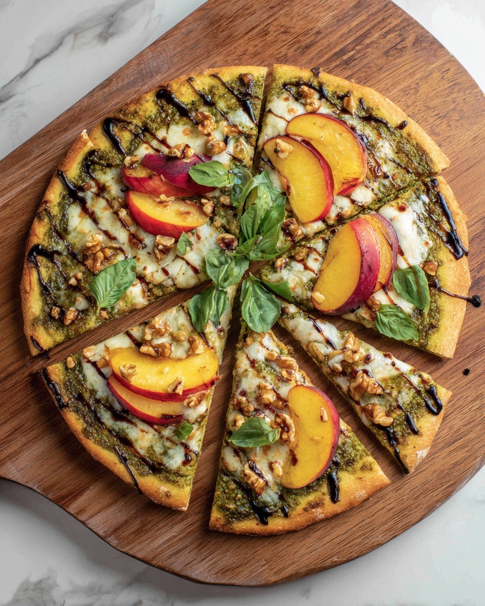 Toasted Walnut Pesto and Caramelized Nectarine Pizza with Spicy Balsamic Drizzle Recipe - Recipe Image